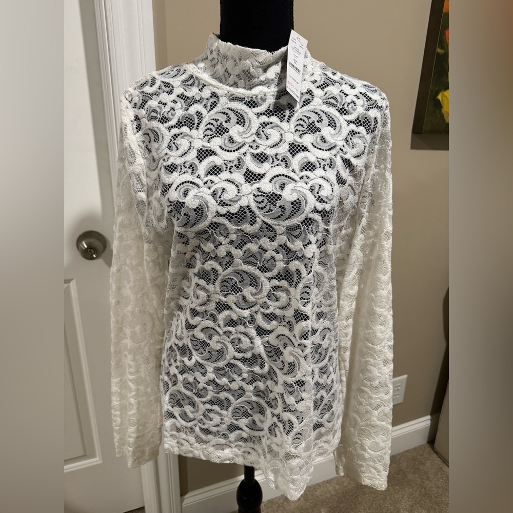 WHBM Elegant White Lace Top NWT